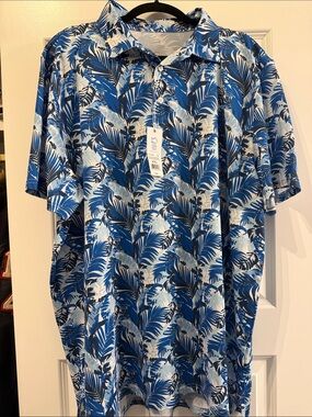 NWT Southern Tide Blue Tropical Leaf Polo